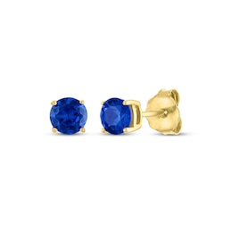 Blue Lab-Created Sapphire Solitaire Stud Earrings 10K Yellow Gold