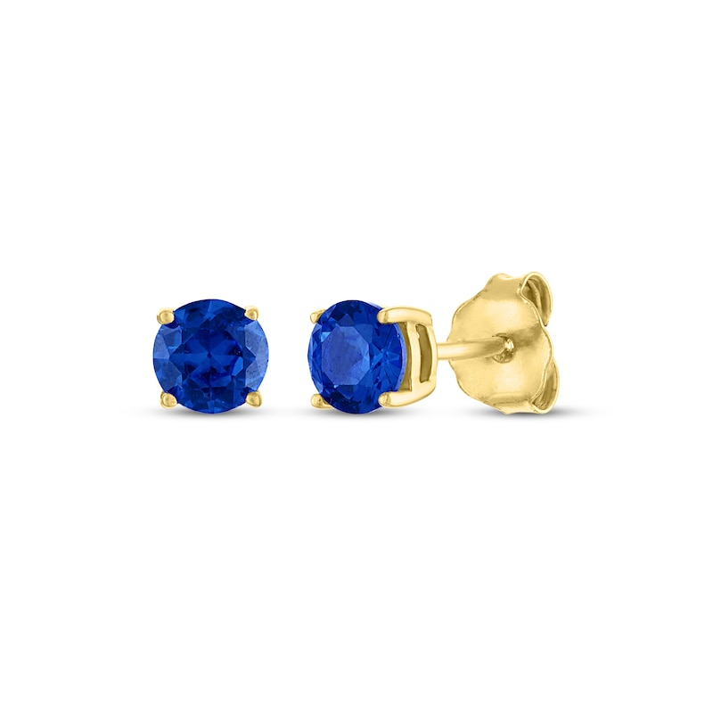 Main Image 1 of Blue Lab-Created Sapphire Solitaire Stud Earrings 10K Yellow Gold