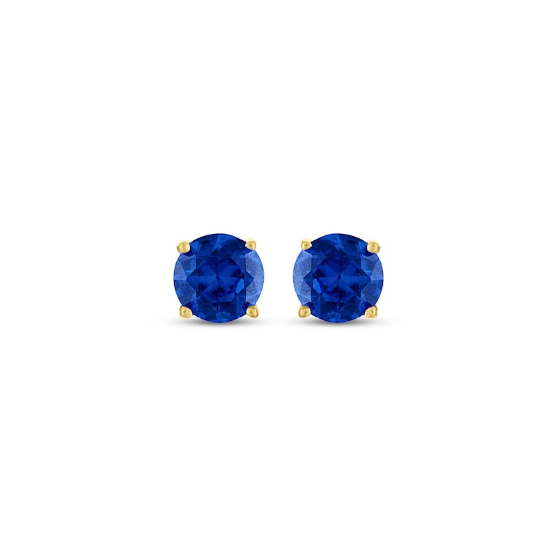 Main Image 2 of Blue Lab-Created Sapphire Solitaire Stud Earrings 10K Yellow Gold