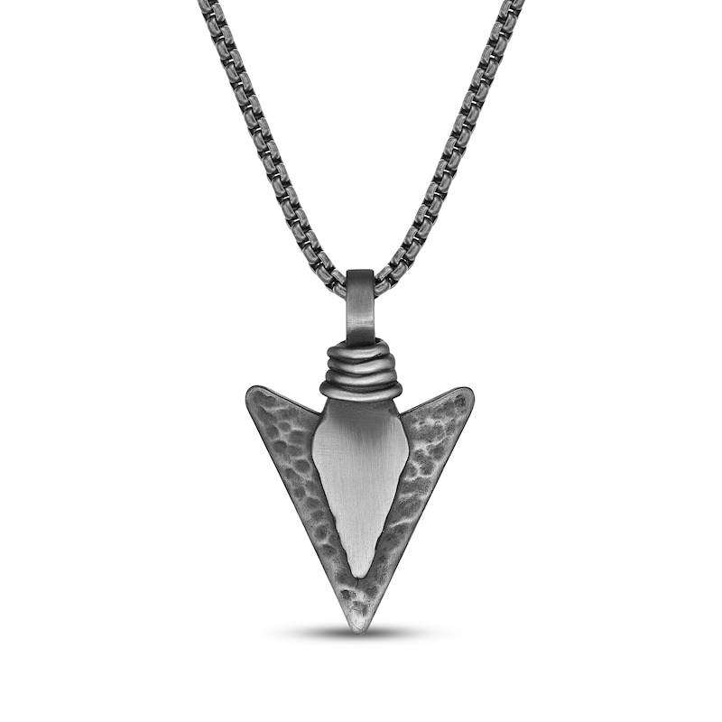 Main Image 1 of Men's Arrowhead Necklace Matte Stainless Steel 24"