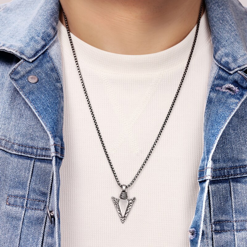 Main Image 2 of Men's Arrowhead Necklace Matte Stainless Steel 24"