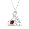 Thumbnail Image 1 of Oval-Cut Garnet & White Lab-Created Sapphire Cat & Dog Necklace Sterling Silver 18"