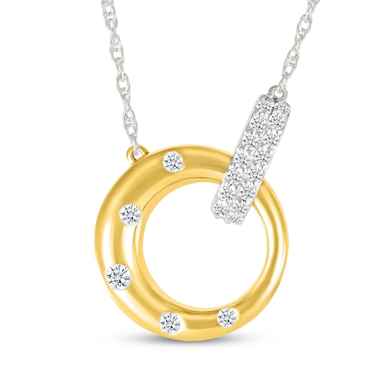 Diamond Link Circle Necklace 1/6 ct tw Sterling Silver & 10K Yellow Gold 18"