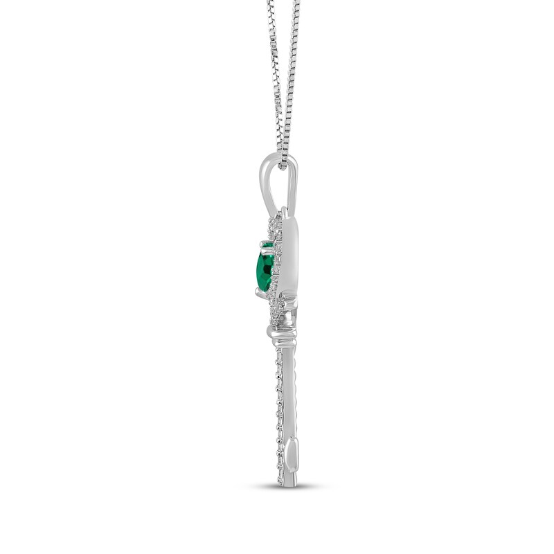 Main Image 2 of Heart-Shaped Lab-Created Emerald & White Lab-Created Sapphire Key Necklace Sterling Silver 18"