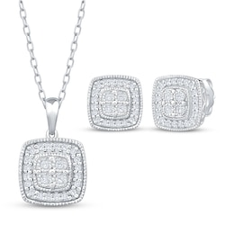 Diamond Vintage-Inspired Cushion-Shaped Gift Set 3/8 ct tw Sterling Silver