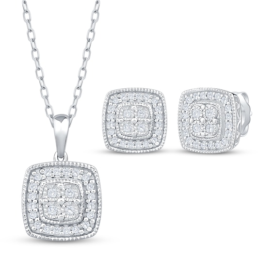Diamond Vintage-Inspired Cushion-Shaped Gift Set 3/8 ct tw Sterling Silver