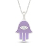 Thumbnail Image 1 of Diamond Accent & Purple Enamel Hamsa Necklace Sterling Silver 18"