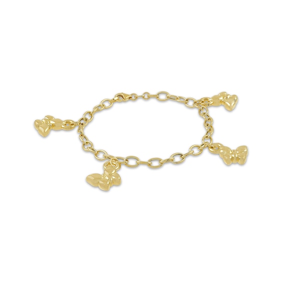 Puff Butterfly Charm Bracelet Hollow 14K Yellow Gold 7.5"