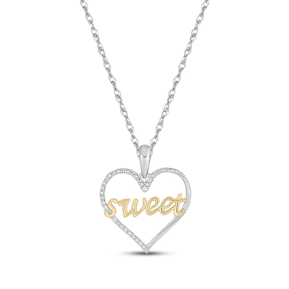 Diamond "Sweet" Heart Necklace 1/20 ct tw Sterling Silver with 24K Yellow Gold Vermeil 18"