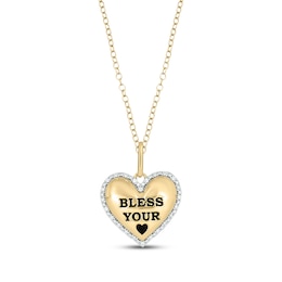 Diamond "Bless Your Heart" Necklace 1/20 ct tw 24K Yellow Gold Vermeil Sterling Silver 18"