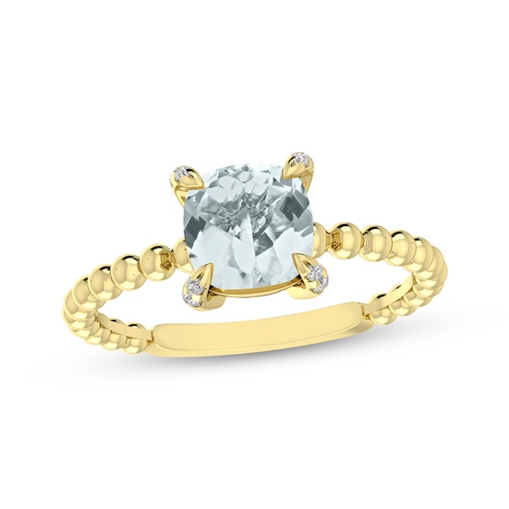 Cushion-Cut Aquamarine & Diamond Accent Ring 10K Yellow Gold
