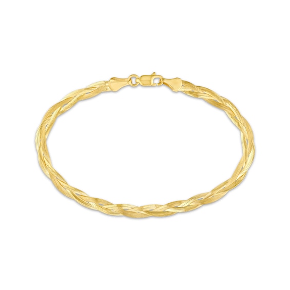 Braided Snake Chain Bracelet Solid 14K Yellow Gold 7.5"