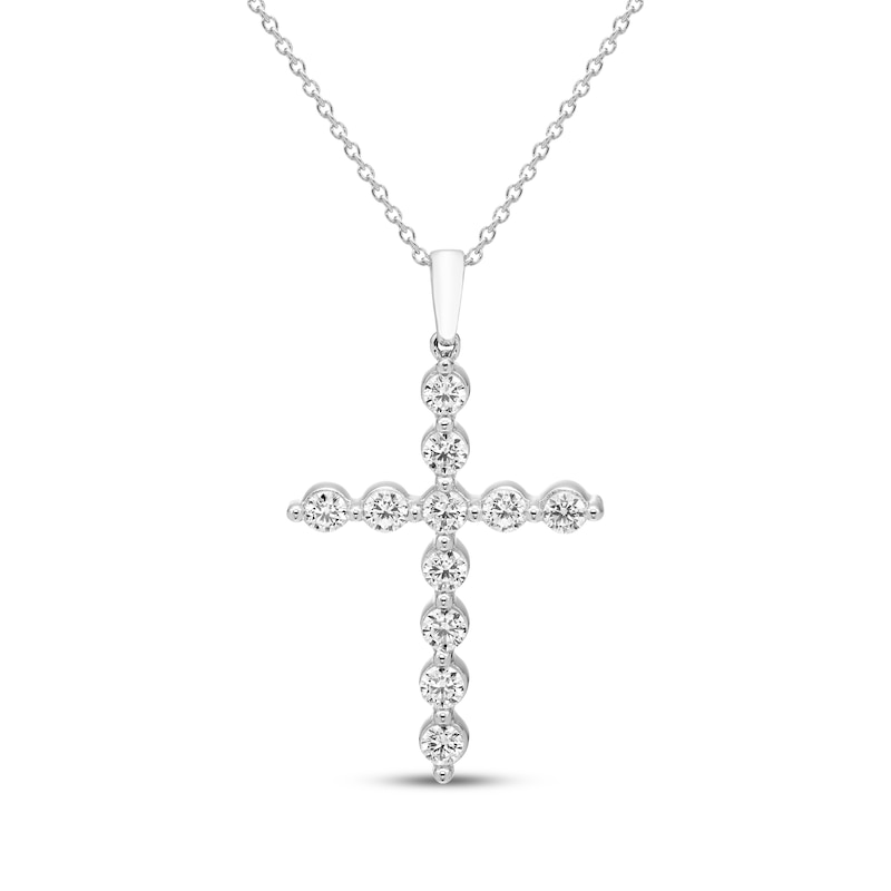 Main Image 1 of Diamond Cross Necklace 1 ct tw 10K White Gold 18"
