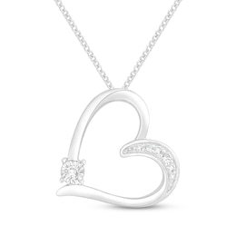 Diamond Tilted Heart Necklace 1/10 ct tw Sterling Silver 19"