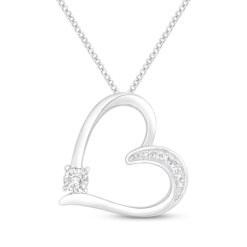 Main Image 1 of Diamond Tilted Heart Necklace 1/10 ct tw Sterling Silver 19"
