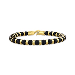 Men's Onyx Bead Bracelet Yellow Ion-Plated Stainless Steel 8.5"