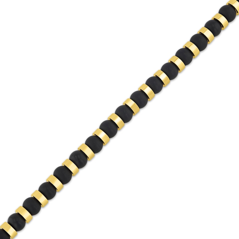 Main Image 2 of Men's Onyx Bead Bracelet Yellow Ion-Plated Stainless Steel 8.5"