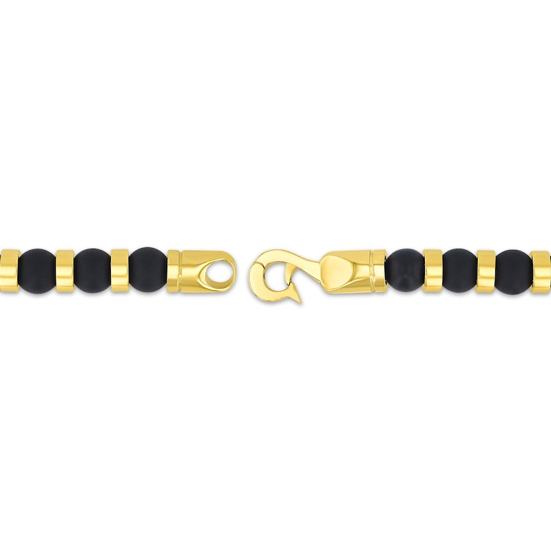 Main Image 3 of Men's Onyx Bead Bracelet Yellow Ion-Plated Stainless Steel 8.5"