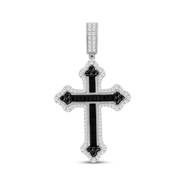 Men's Black & White Diamond Cross Charm 2-1/2 ct tw Sterling Silver