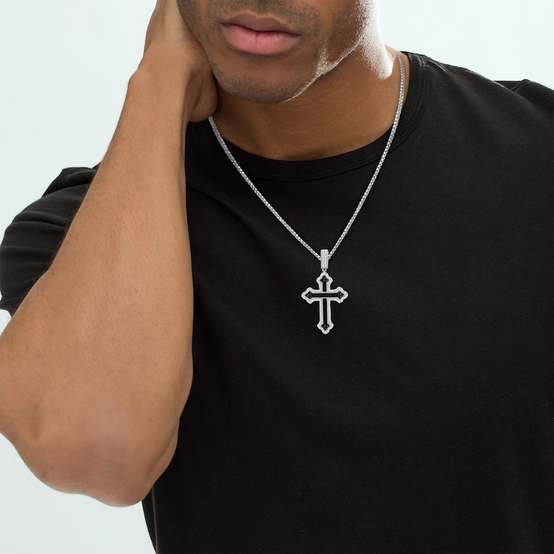 Main Image 2 of Men's Black & White Diamond Cross Charm 2-1/2 ct tw Sterling Silver