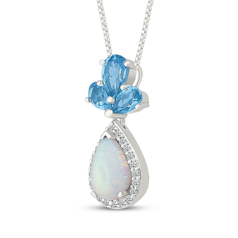 Main Image 2 of Pear-Shaped Swiss Blue Topaz, Lab-Created Opal & White Lab-Created Sapphire Necklace Sterling Silver 18"