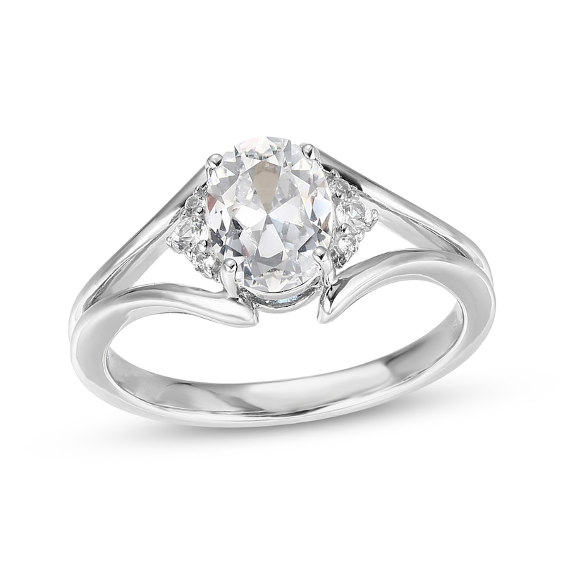 Main Image 1 of Oval-Cut White Lab-Created Sapphire Ring Sterling Silver