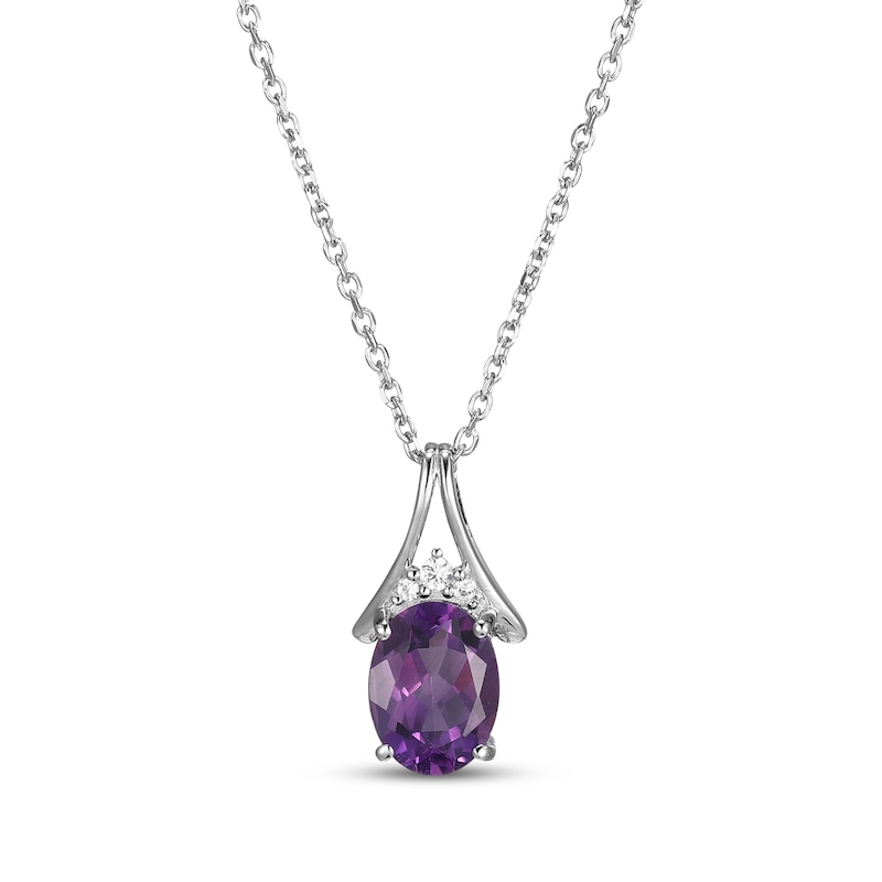 Main Image 1 of Oval-Cut Amethyst & White Lab-Created Sapphire Necklace Sterling Silver 18"