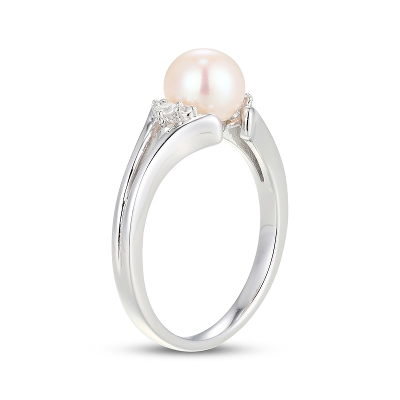 Main Image 2 of Cultured Pearl & White Lab-Created Sapphire Ring Sterling Silver