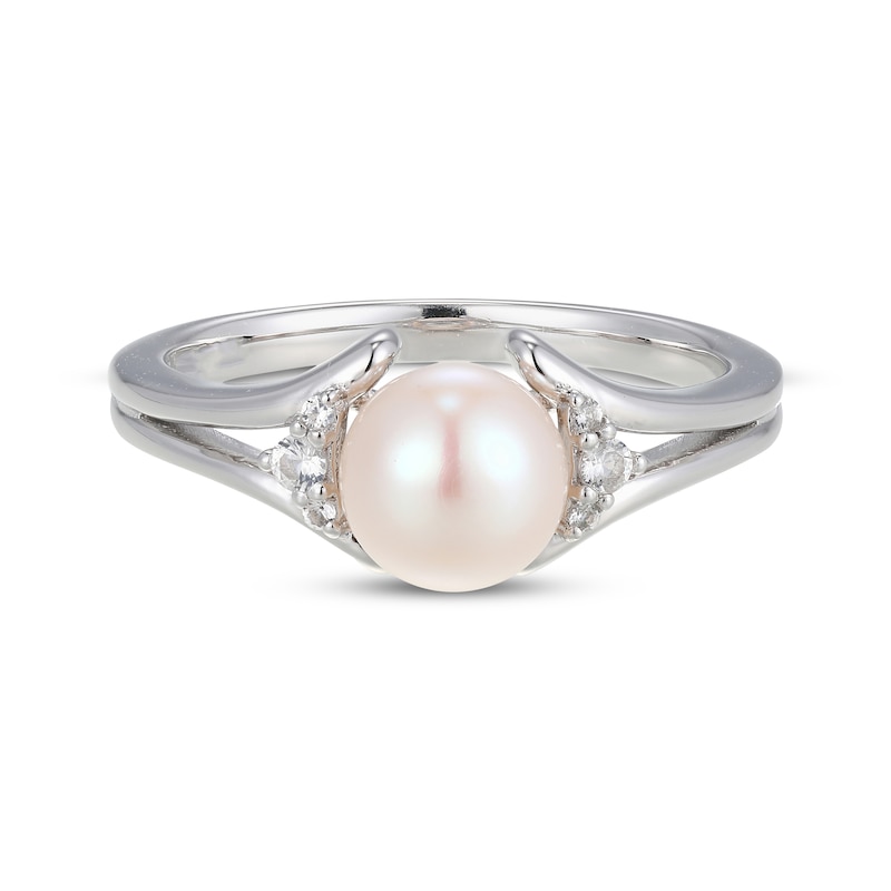 Main Image 3 of Cultured Pearl & White Lab-Created Sapphire Ring Sterling Silver