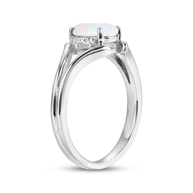 Main Image 2 of Oval-Cut Lab-Created Opal & White Lab-Created Sapphire Ring Sterling Silver