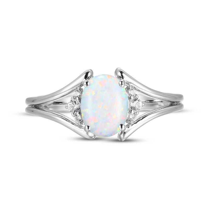 Main Image 3 of Oval-Cut Lab-Created Opal & White Lab-Created Sapphire Ring Sterling Silver