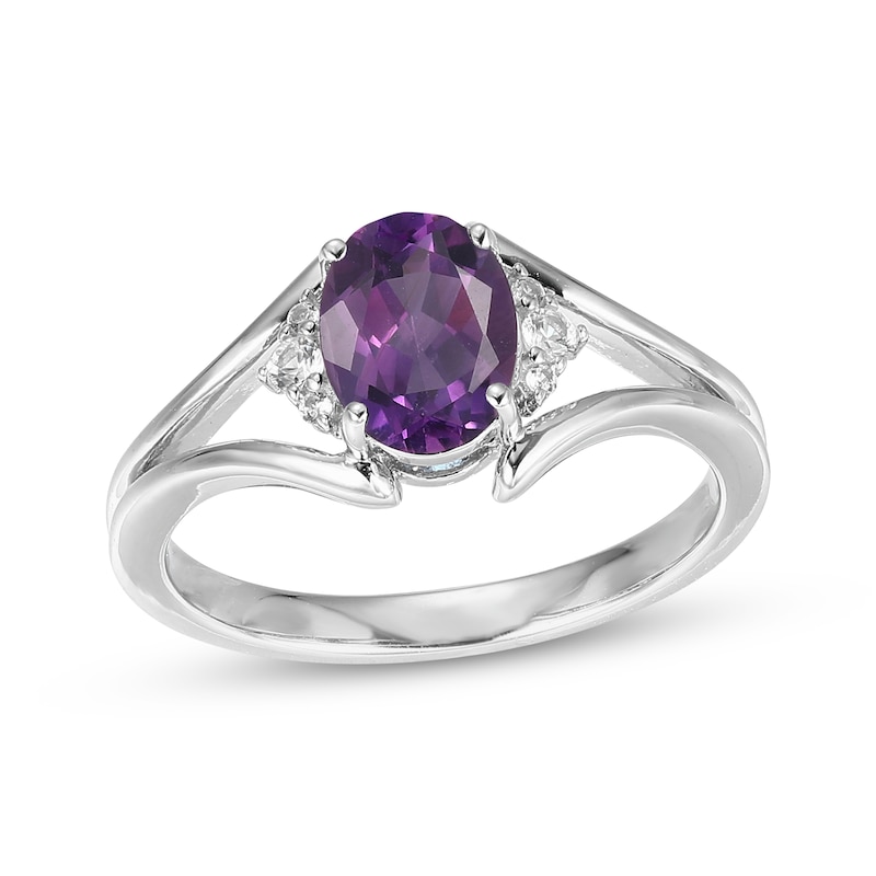 Main Image 1 of Oval-Cut Amethyst & White Lab-Created Sapphire Ring Sterling Silver