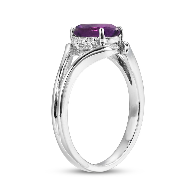 Main Image 2 of Oval-Cut Amethyst & White Lab-Created Sapphire Ring Sterling Silver