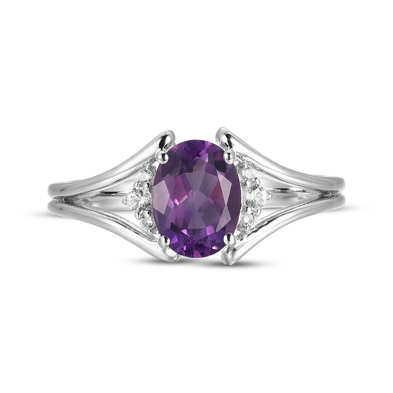 Main Image 3 of Oval-Cut Amethyst & White Lab-Created Sapphire Ring Sterling Silver