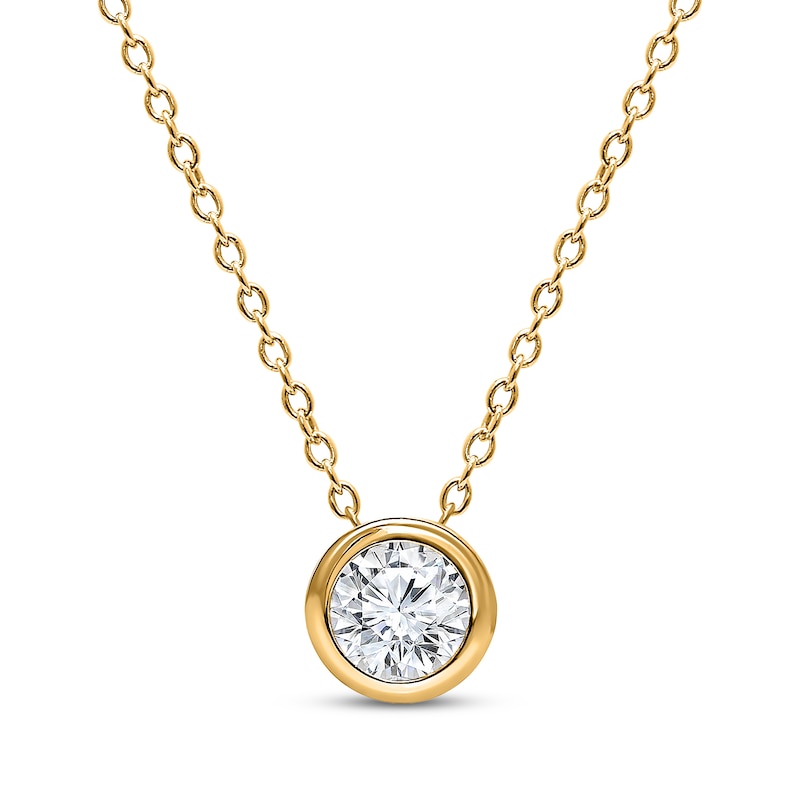 Main Image 1 of KAY Lab-Grown Diamonds Round-Cut Bezel-Set Solitaire Necklace 1/5 ct tw 10K Yellow Gold 18" (F/VS2)