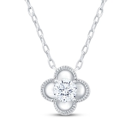 KAY Lab-Grown Diamonds Round-Cut Solitaire Clover Frame Necklace 1/8 ct tw Sterling Silver 18" (F/SI2)