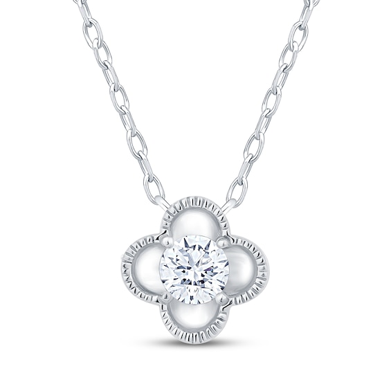 KAY Lab-Grown Diamonds Round-Cut Solitaire Clover Frame Necklace 1/8 ct tw Sterling Silver 18" (F/SI2)