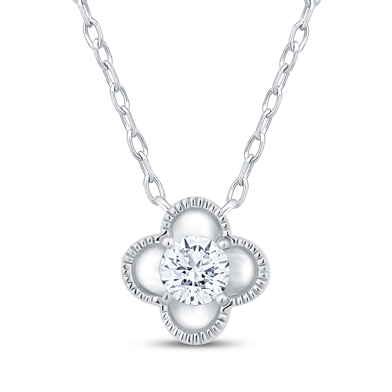 Main Image 1 of KAY Lab-Grown Diamonds Round-Cut Solitaire Clover Frame Necklace 1/8 ct tw Sterling Silver 18" (F/SI2)