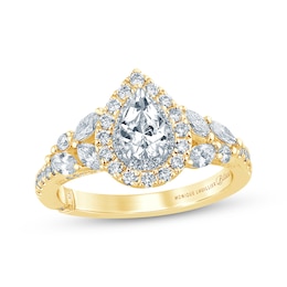 Monique Lhuillier Bliss Pear-Shaped Diamond Double Halo Engagement Ring 1-1/4 ct tw 18K Two-Tone Gold