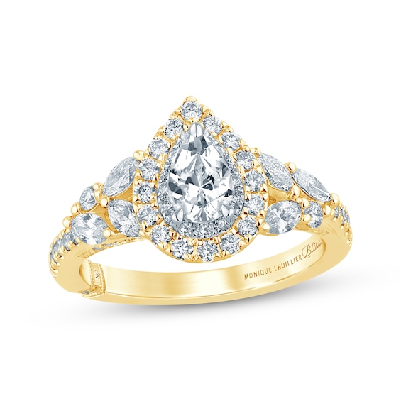 Monique Lhuillier Bliss Pear-Shaped Diamond Double Halo Engagement Ring 1-1/4 ct tw 18K Two-Tone Gold