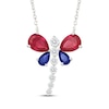 Thumbnail Image 1 of Lab-Created Ruby, Blue & White Lab-Created Sapphire Dragonfly Necklace Sterling Silver 18"
