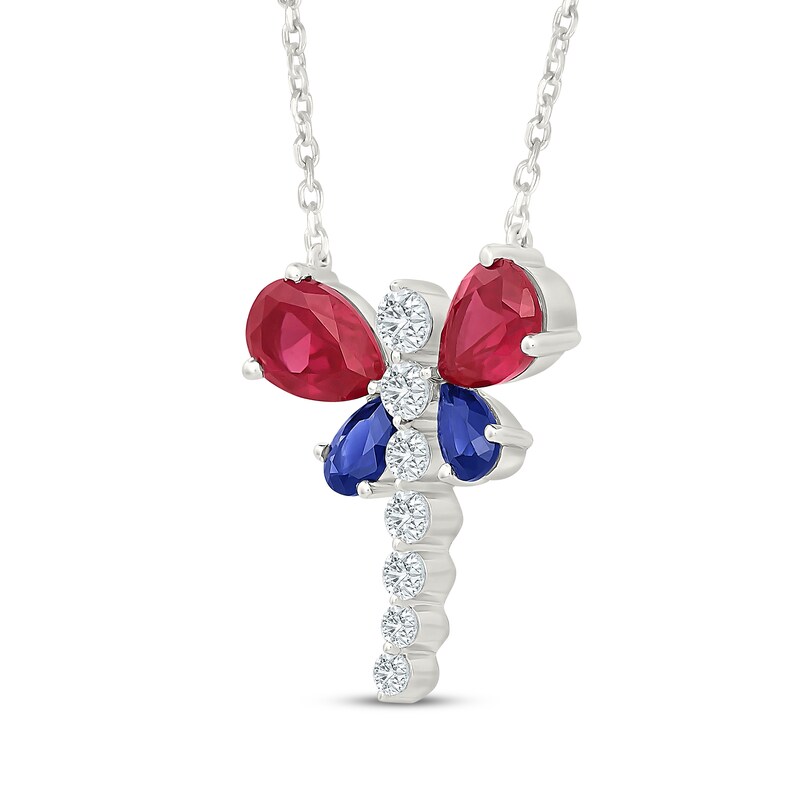 Main Image 2 of Lab-Created Ruby, Blue & White Lab-Created Sapphire Dragonfly Necklace Sterling Silver 18"