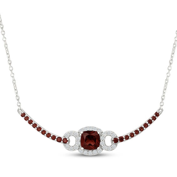 Cushion-Cut Garnet & White Lab-Created Sapphire Link Necklace Sterling Silver 18"