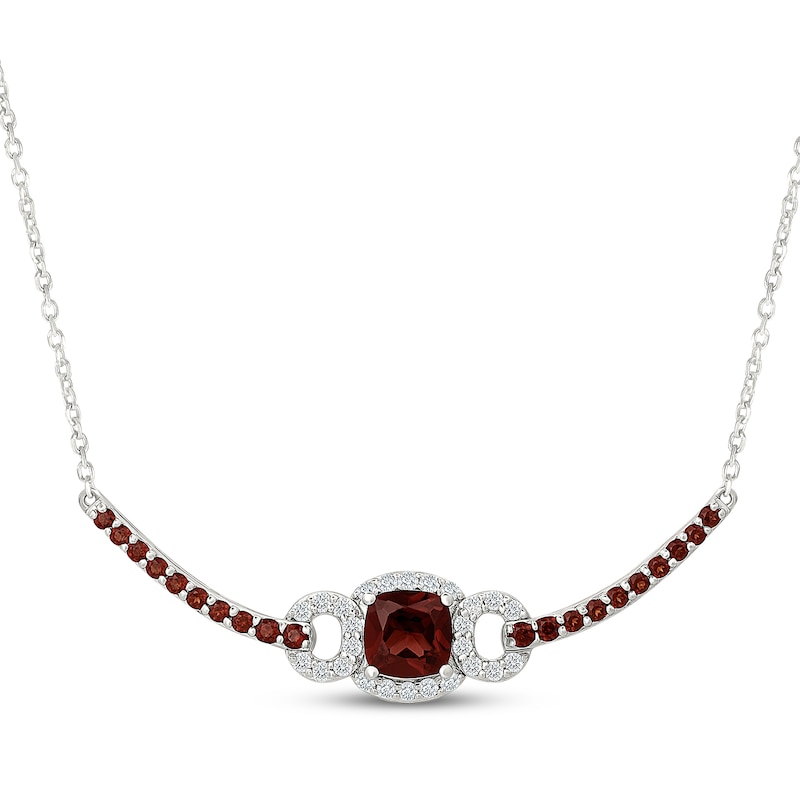 Main Image 1 of Cushion-Cut Garnet & White Lab-Created Sapphire Link Necklace Sterling Silver 18"