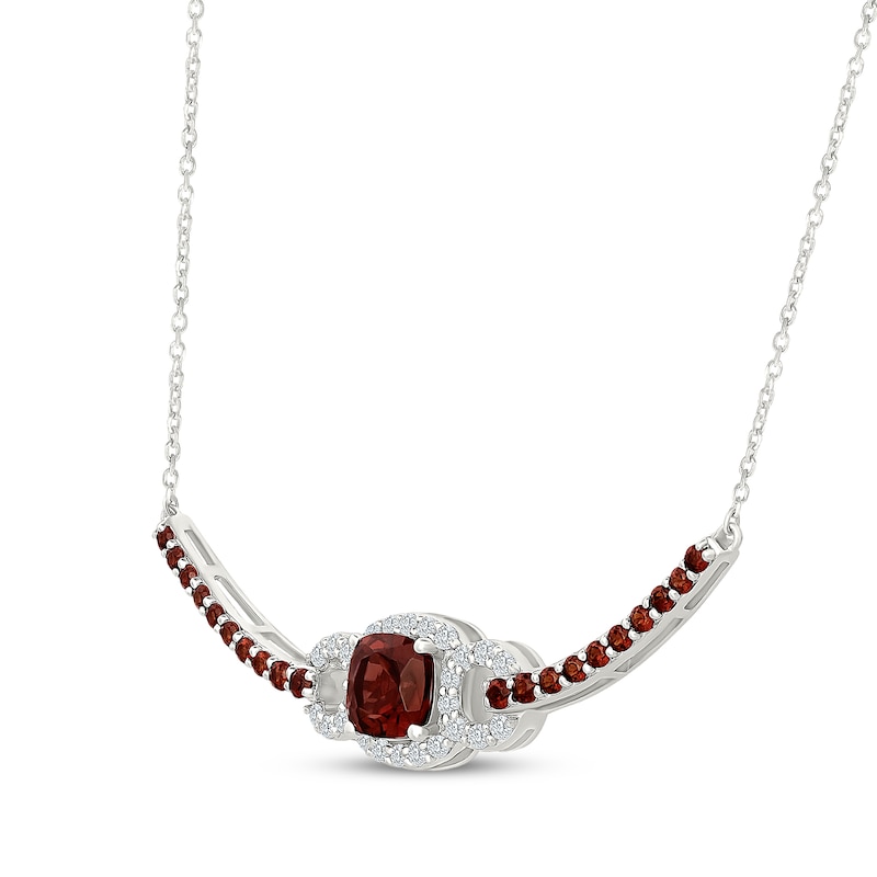 Main Image 2 of Cushion-Cut Garnet & White Lab-Created Sapphire Link Necklace Sterling Silver 18"