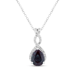 Pear-Shaped Lab-Created Alexandrite & White Lab-Created Sapphire Twist Drop Necklace Sterling Silver 18"