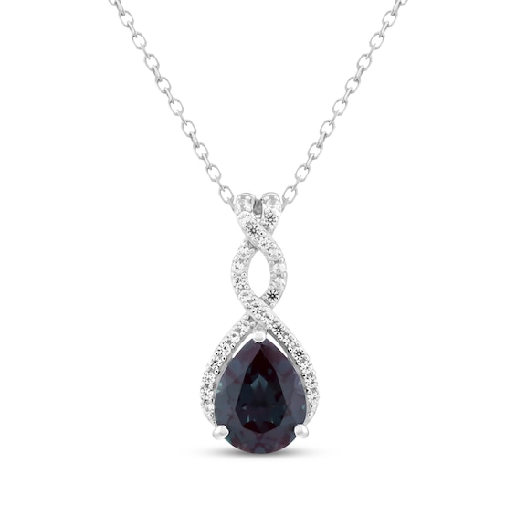 Pear-Shaped Lab-Created Alexandrite & White Lab-Created Sapphire Twist Drop Necklace Sterling Silver 18"