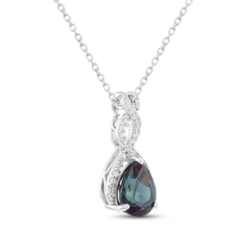 Main Image 2 of Pear-Shaped Lab-Created Alexandrite & White Lab-Created Sapphire Twist Drop Necklace Sterling Silver 18"