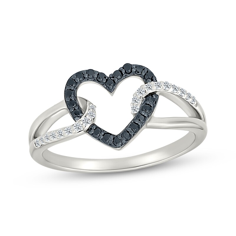 Main Image 1 of Black & White Diamond Open Heart & Loop Fashion Ring 1/5 ct tw Sterling Silver