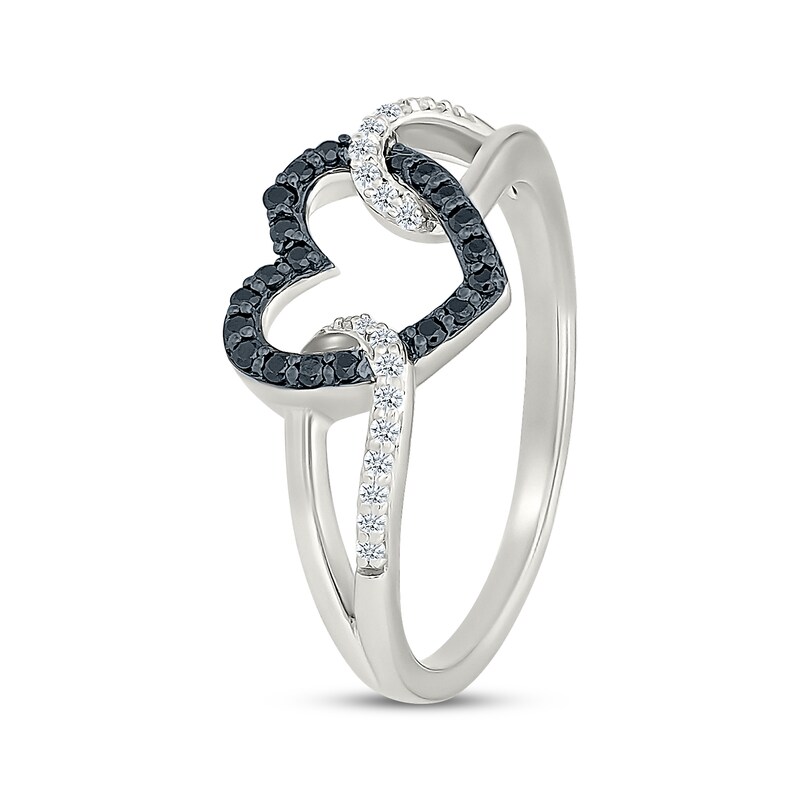 Main Image 2 of Black & White Diamond Open Heart & Loop Fashion Ring 1/5 ct tw Sterling Silver